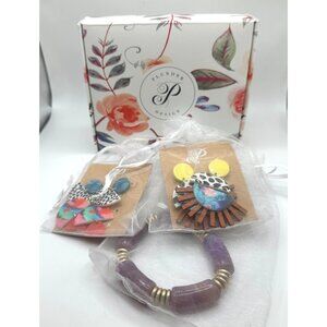 Plunder Design Jewelry Posse Box June Purple Bracelet Earrings Set of 3 total